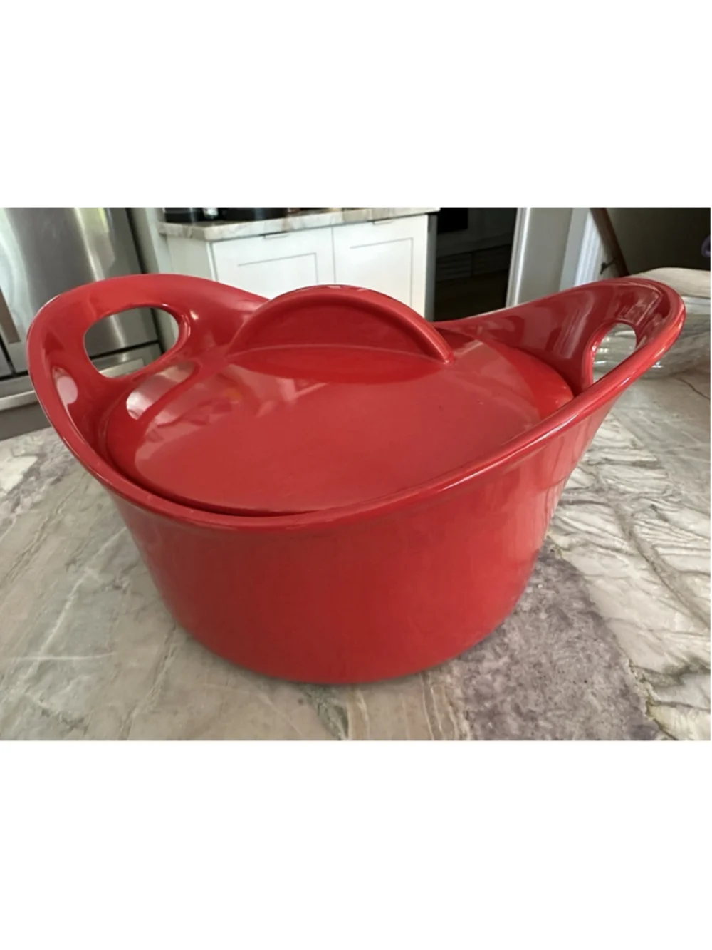 Red Ceramic Casserole Rachael Ray 10”Round Dutch Oven 2.75qt Handle Baking Dish